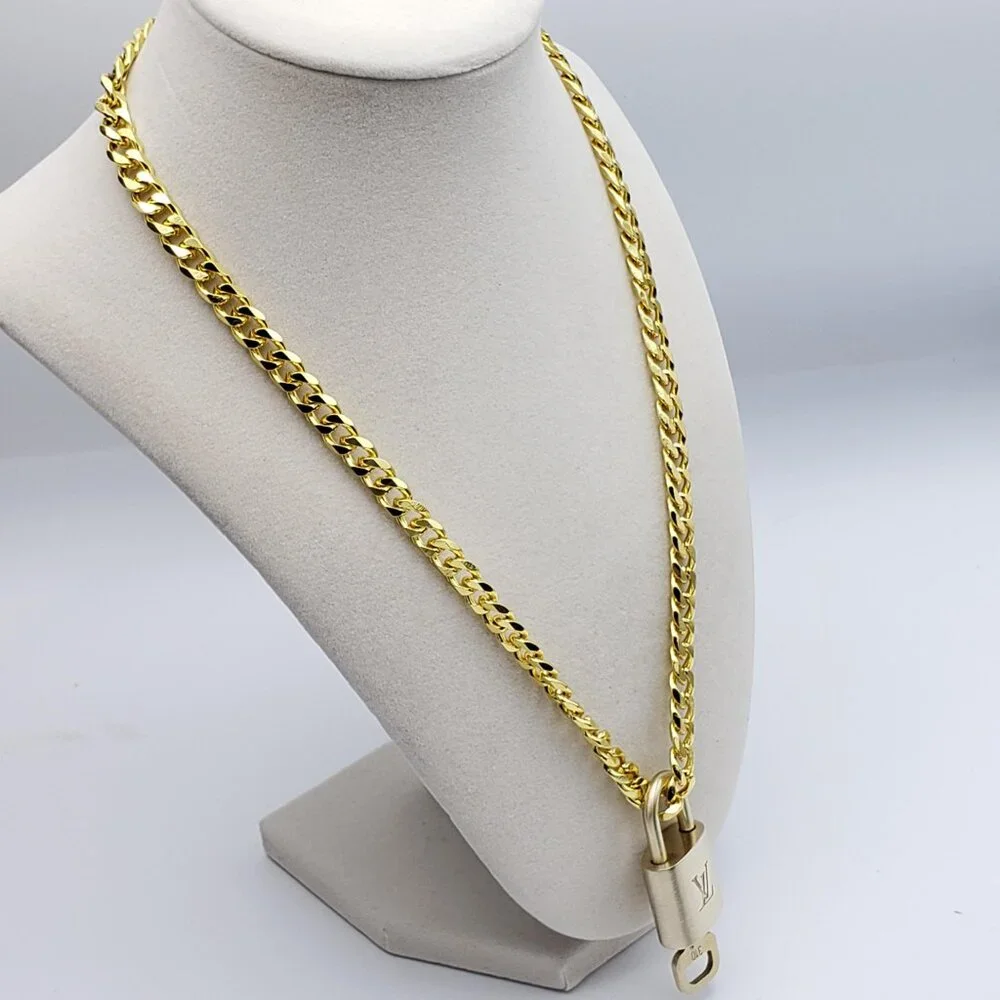 Stainless Steel Gold-Plated Necklace with Authentic Louis Vuitton Padlock